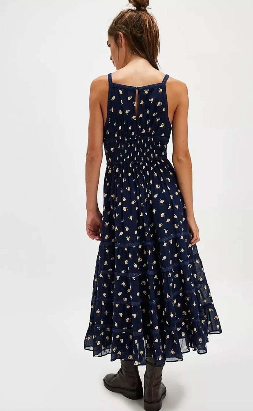 Free People Daydreamer Midi Dress in Navy Floral - Picture 2 of 6